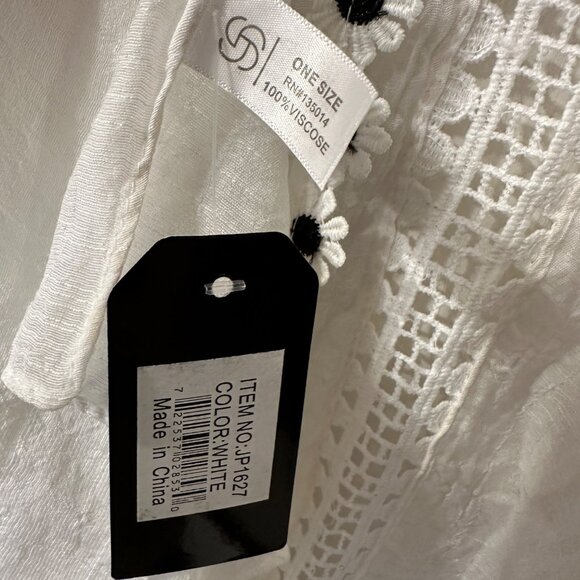 Janice Apparel NWT White Crochet Embroidered Daisy Flower Kimono Cover Up Viscos - Picture 7 of 8